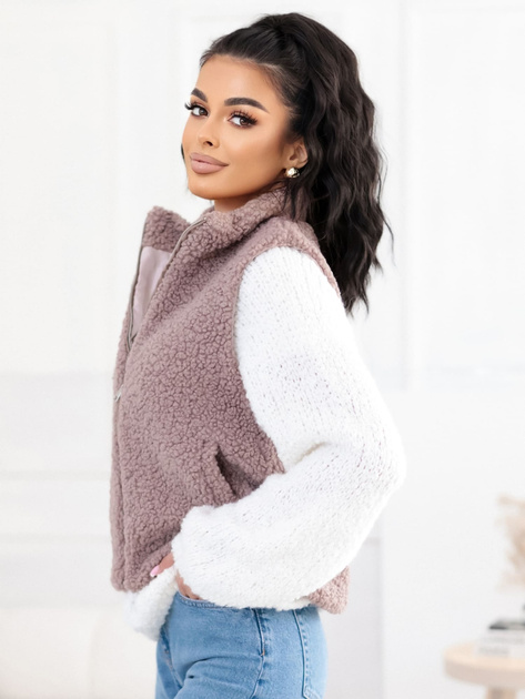 Ciemnobeżowa kamizelka baranek z podszewką