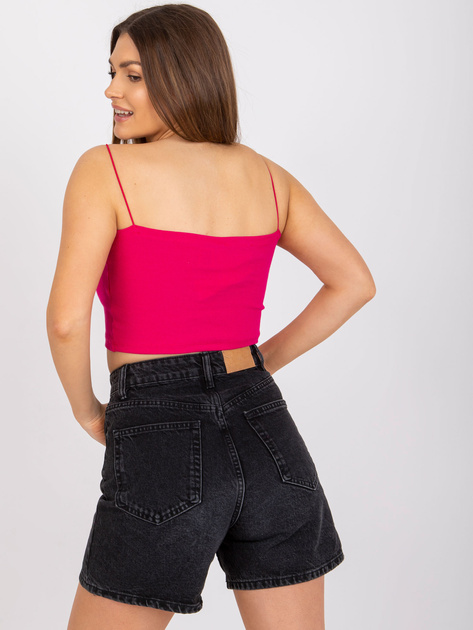 Fuksjowy krótki top w prążek na ramiączkach Aria RUE PARIS
