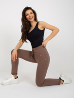 Hurt Brązowe damskie spodnie dresowe z prostą nogawką