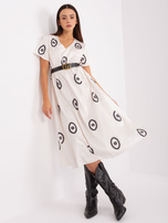 Hurt Ecru midi sukienka koktajlowa z paskiem