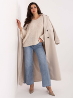 Kremowy sweter boucle z bufiastym rękawem