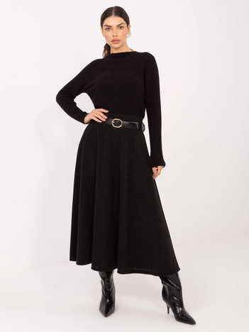 Czarna rozkloszowana spódnica z paskiem RUE PARIS