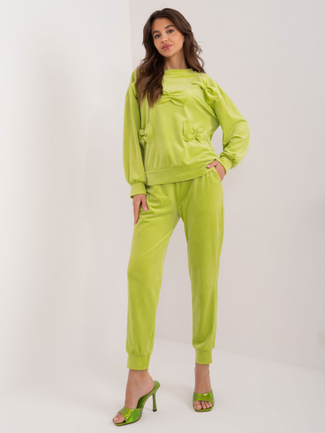 Hurt Limonkowy komplet welurowy z bluzą i spodniami