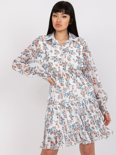 Biała sukienka z kwiatowym printem i długim rękawem