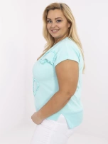 Miętowa bawełniana bluzka plus size w serca