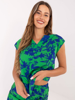 Zielono-niebieska luźna bluzka z nadrukiem RUE PARIS