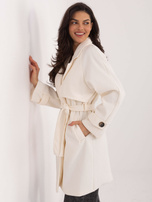 Ecru damski płaszcz z kieszeniami RUE PARIS 
