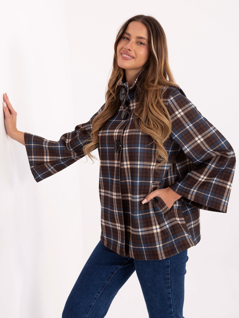 Ciemnobrązowo-niebieski płaszcz ze stójką