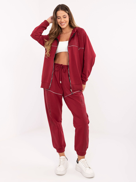 Bordowy dresowy komplet ze spodniami