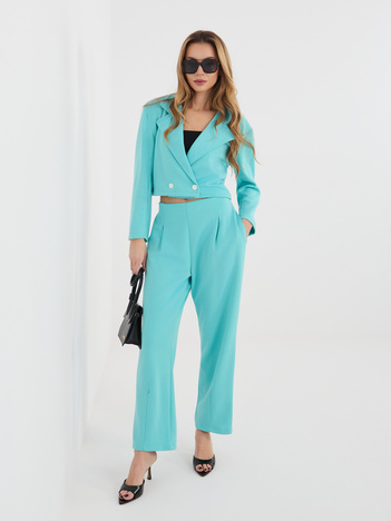 Turkusowy damski komplet ze spodniami bez zapięcia RUE PARIS