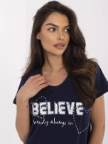 Granatowy damski t-shirt z nadrukiem 