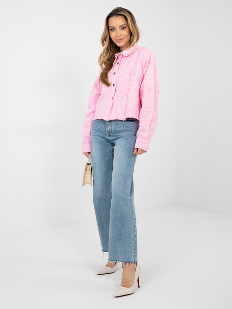 Jasnoróżowa jeansowa kurtka z aplikacją 3D RUE PARIS