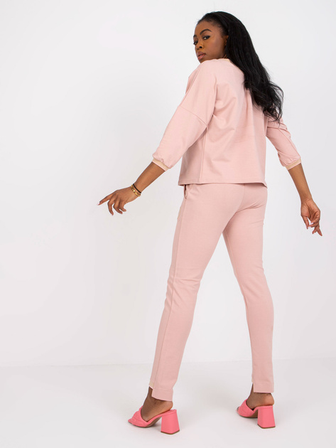 Brudnoróżowy dwuczęściowy komplet casualowy z bawełny