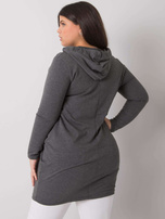 Ciemnoszara bawełniana tunika plus size z kapturem Kierra