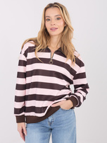 Světle růžová dámská oversized mikina s pruhy.