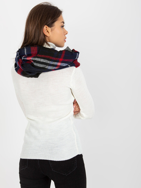 Hurt Granatowo-czerwony komin damski z nadrukiem w kratę