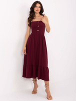 Bordowa midi sukienka z muślinu