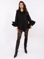 Black long shirt with flared sleeves.