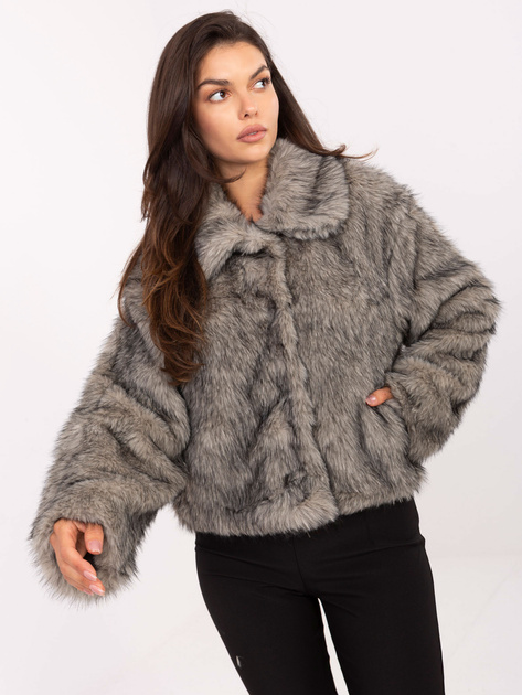 Szara futrzana kurtka z kołnierzem RUE PARIS