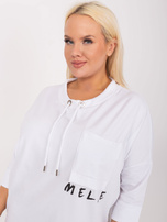 Didmeninė Ecru medvilninė bluzonė plus size su 3/4 rankovėmis.