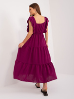 Hurtownia Ciemnofioletowa midi sukienka z falbaną