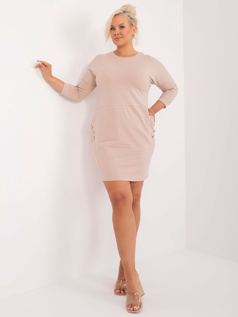 Hurt Beżowa dresowa sukienka plus size z guzikami
