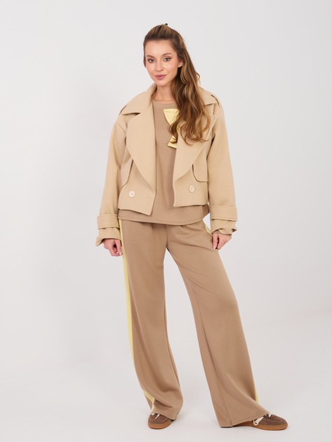 Ciemnobeżowy komplet z szerokimi spodniami RUE PARIS