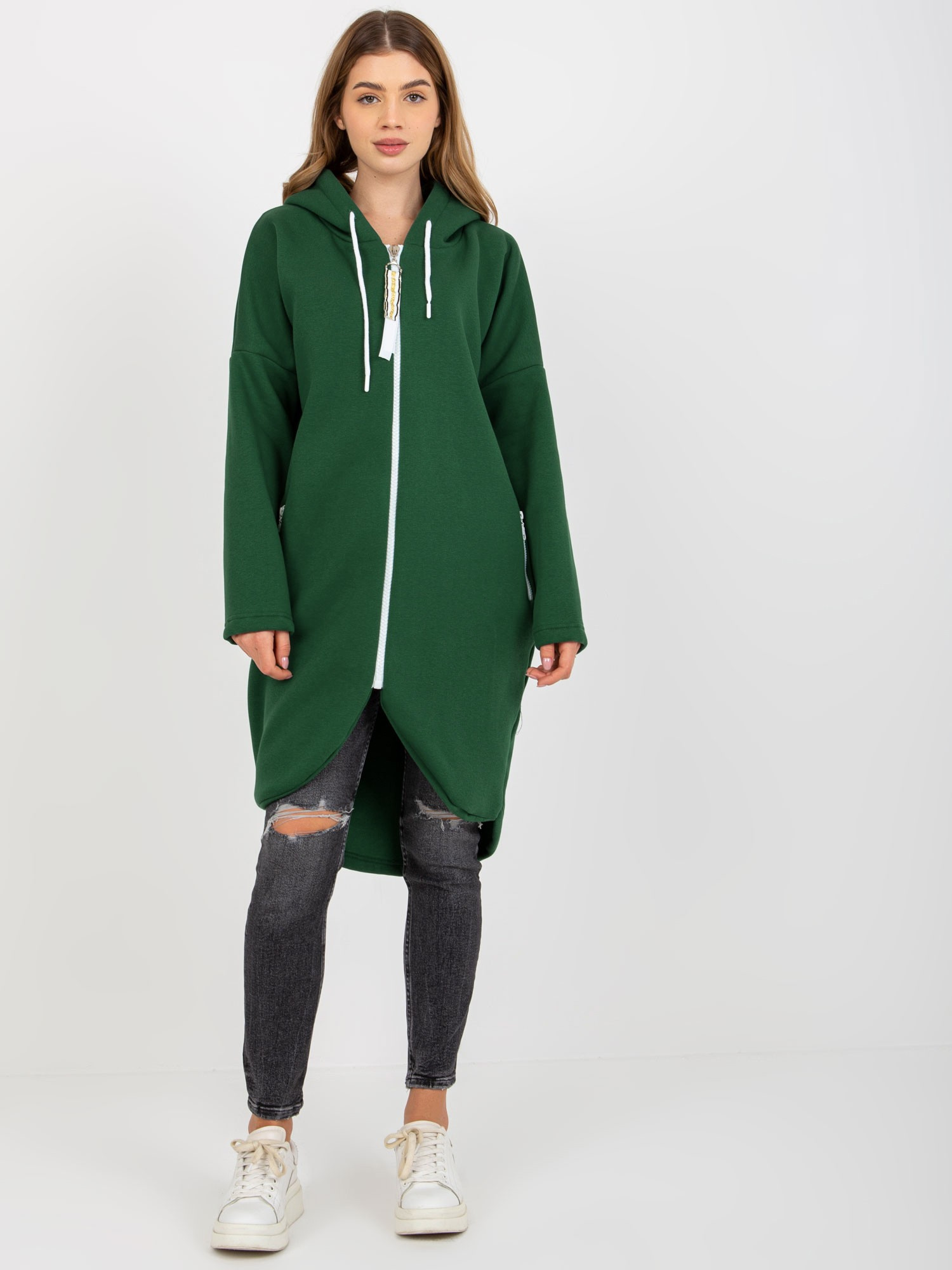 Ciemnozielona długa bluza basic z kapturem Stunning