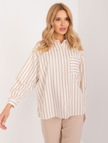 Hurtownia Kremowo-camelowa casualowa koszula w paski