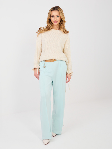 Pastelowe miętowe dresowe spodnie z paskiem RUE PARIS