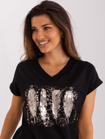 Hurt Czarna bluzka z nadrukiem i dekoltem V RUE PARIS