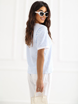 Biało-jasnoniebieski damski t-shirt z bawełny RUE PARIS