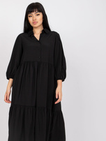 RUE PARIS black flared flounce dress 