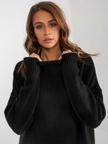 Hurtownia Czarny damski sweter oversize z półgolfem 