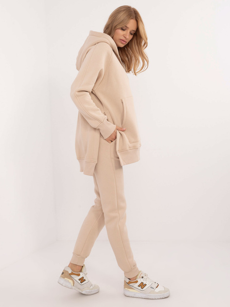 Hurt Beżowy dresowy komplet basic z ociepleniem