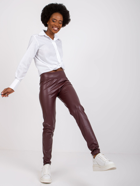 Ciemnobordowe legginsy ze skóry ekologicznej Briana RUE PARIS