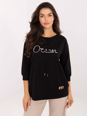 Czarna casualowa bluzka z rękawem 3/4