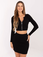 Czarny komplet z rozpinaną bluzką RUE PARIS 