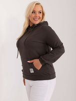 Hurtownia Ciemna khaki gładka bluza plus size z kapturem