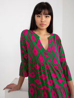 Hurt Zielona damska sukienka z printam i falbaną SUBLEVEL