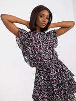 Czarna sukienka mini z kwiatowymi printami ZULUNA