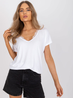 Biały t-shirt damski w serek Aileen 