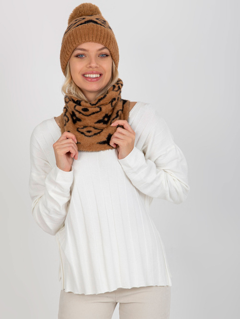 Hurtownia Camelowo-czarny zimowy komin damski