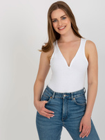 Wholesale White Striped Basic Body with V-neck