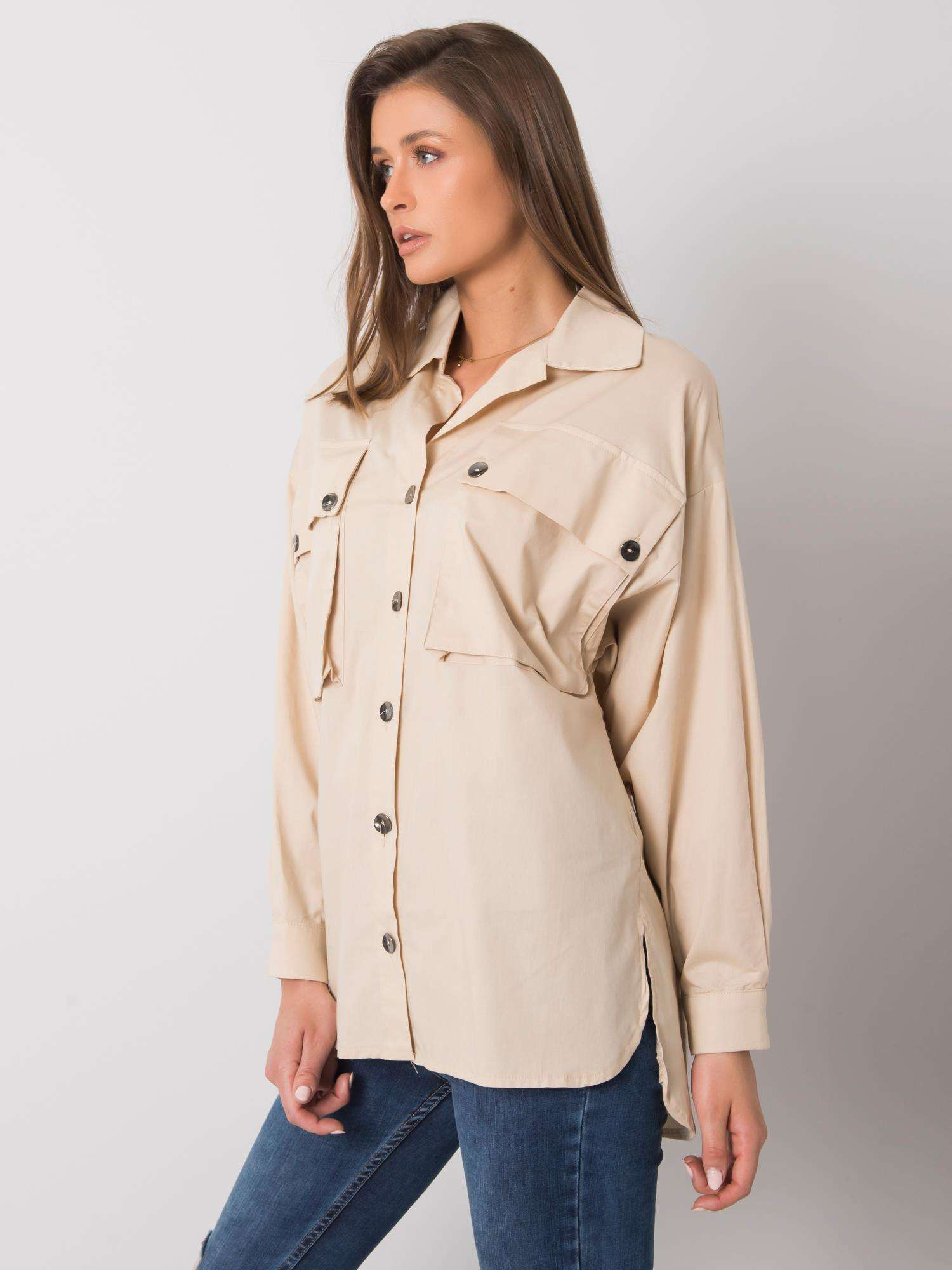 Beige Hemd mit Taschen Elora RUE PARIS.
