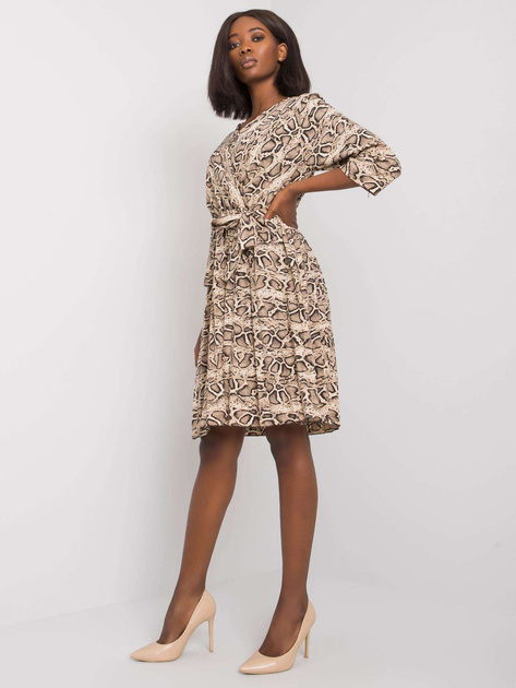 Beżowo-czarna sukienka z printami Fatimah