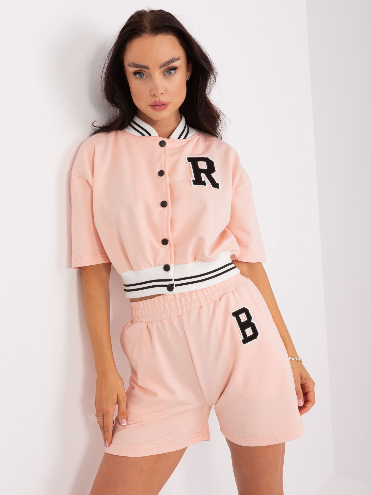 Hurt Brzoskwiniowy dwuczęściowy komplet casualowy z bawełny