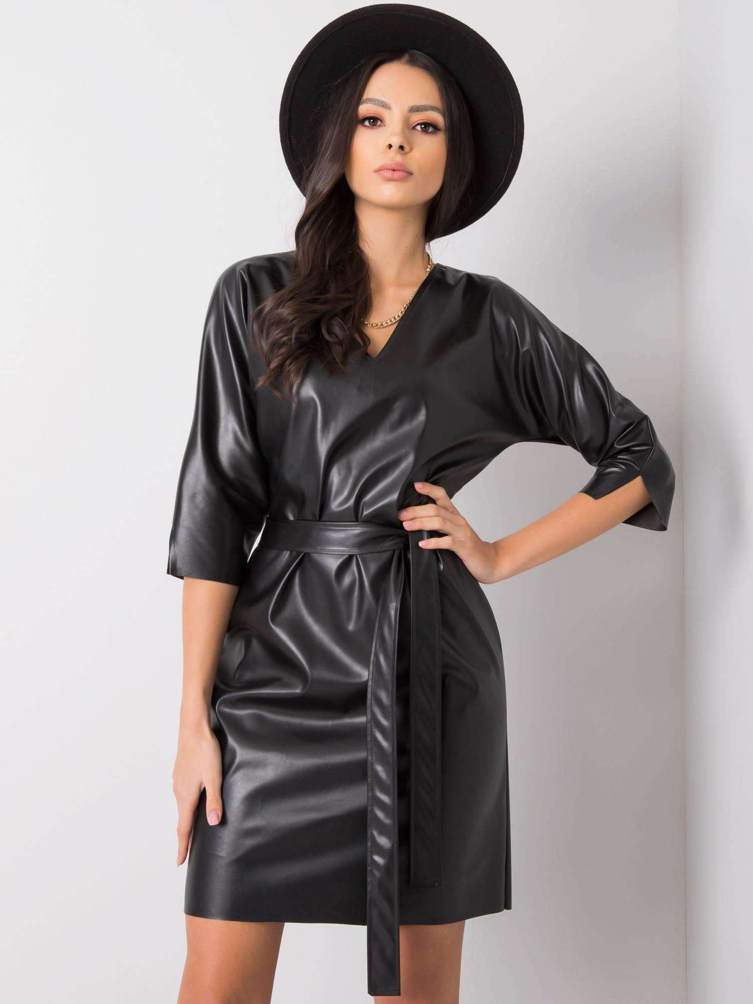 Enrica Black Eco Leather Dress