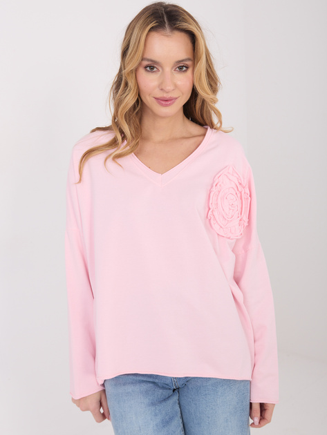 Jasnoróżowa bluzka oversize z długim rękawem