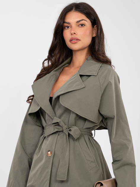 Khaki trencz z wiązanym paskiem RUE PARIS